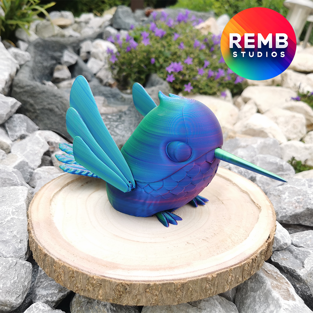 Flexi Hummingbird Remb Studios, STL file for 3D printing, STL print files, Print in Place